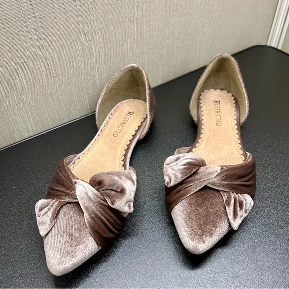 Restricted Velvet Bow Flats with Pointed Toe - Picture 2 of 9